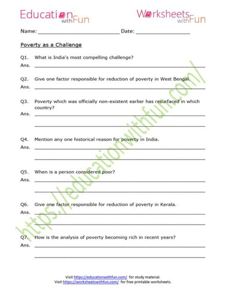 Free Poverty Worksheet PDF for Educators and Social Workers