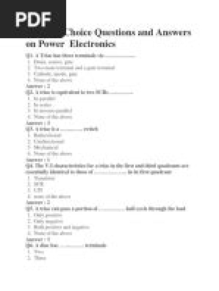 Power Electronics Questions & Answers PDF – Expert Guide