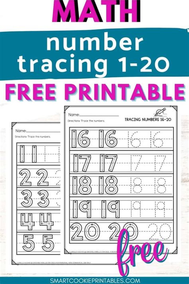 Free Printable Tracing Numbers 1 to 20 Worksheets PDF for Kids