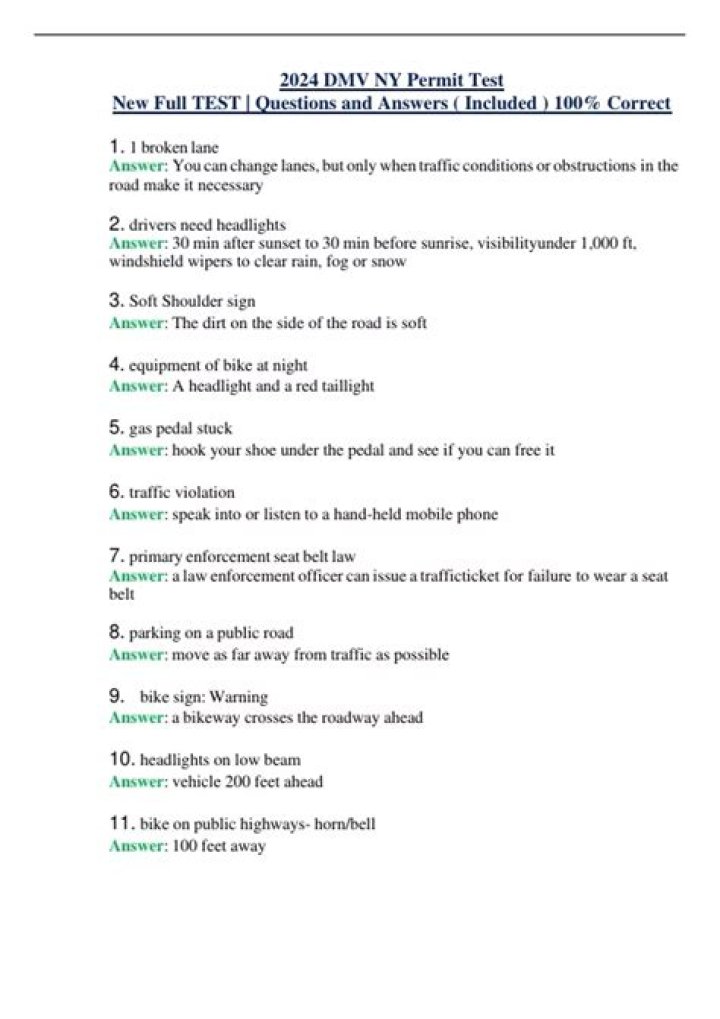 NY Practice Permit Test: 20 Questions & Answers PDF Download