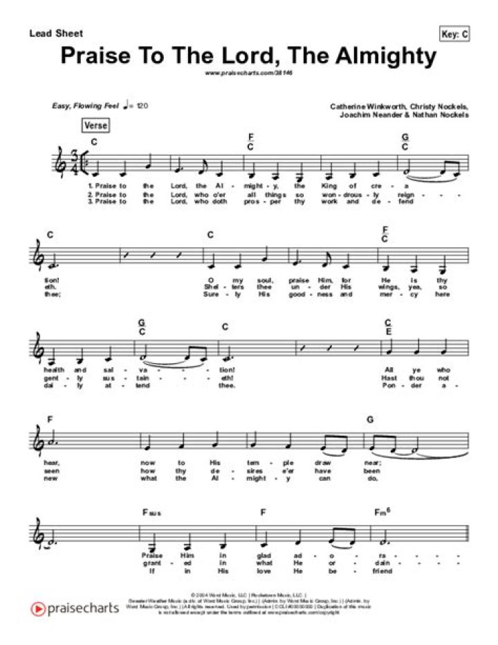Praise to the Lord the Almighty Sheet Music PDF – Download Free Printable