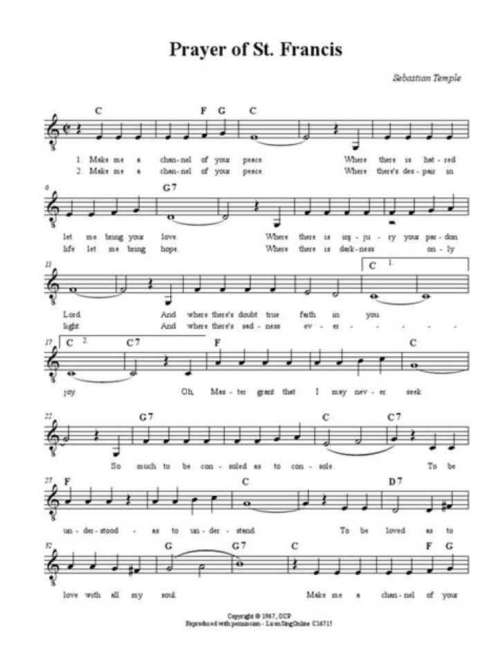 Prayer of St. Francis Music Sheet PDF – Free Download