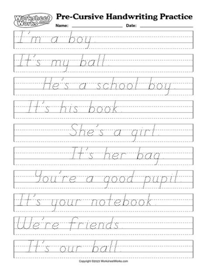Free Pre-Cursive Handwriting Worksheets PDF for Kids