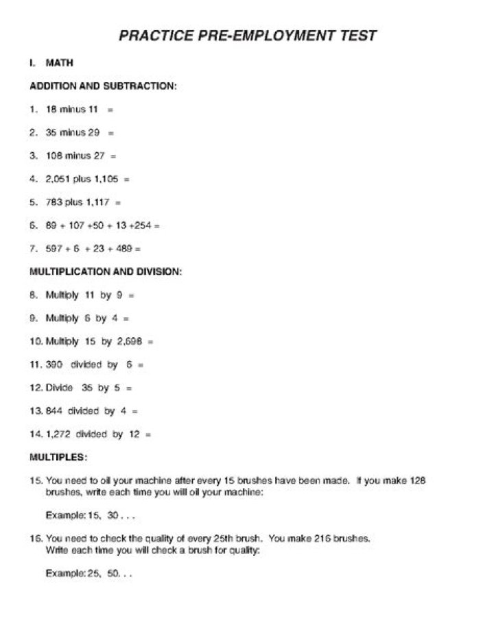 Pre-Employment Math Test PDF: Free Practice & Exam Guide