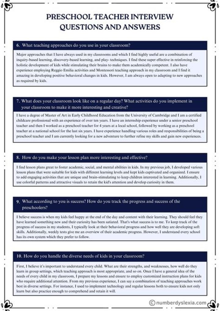 Top Pre Primary Teacher Interview Questions & Answers PDF