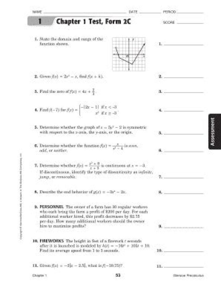 Precalculus Chapter 1 Test PDF – Practice Test & Answer Key