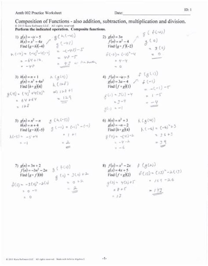 Precalculus Composition of Functions Worksheet Answers PDF with Step-by-Step Solutions