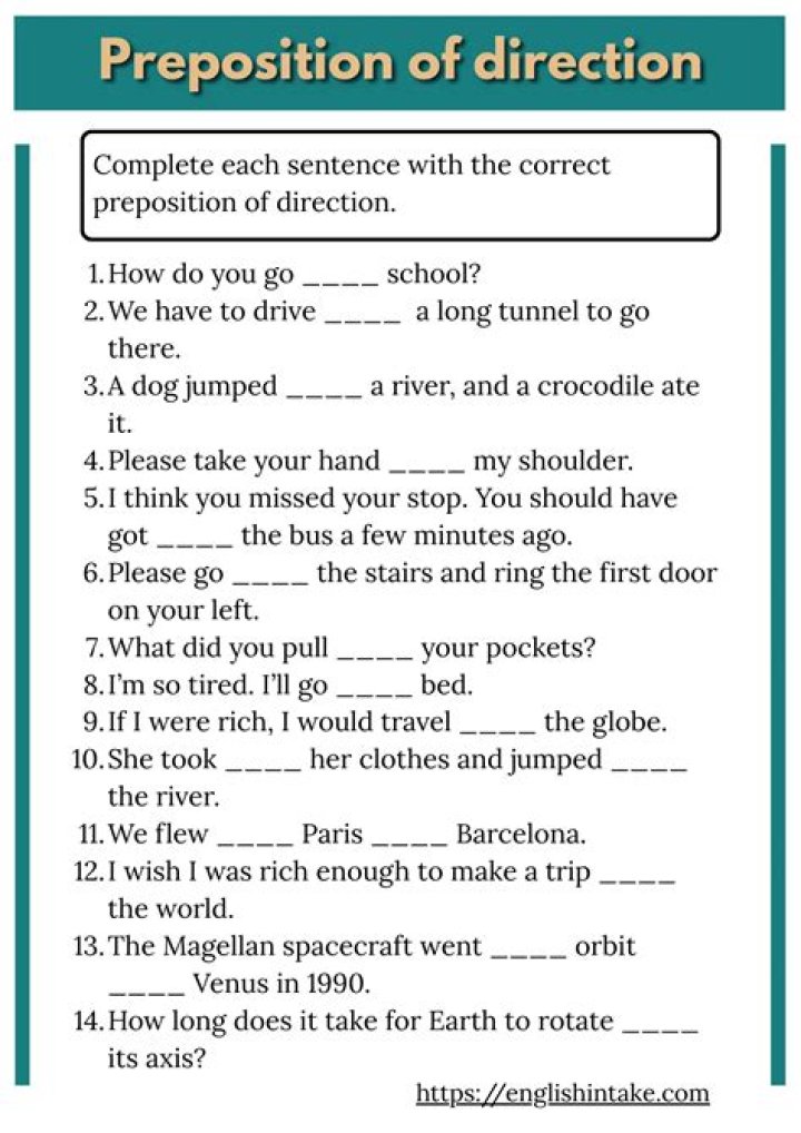 Preposition of Direction Exercises with Answers PDF – Instant Practice & Solutions