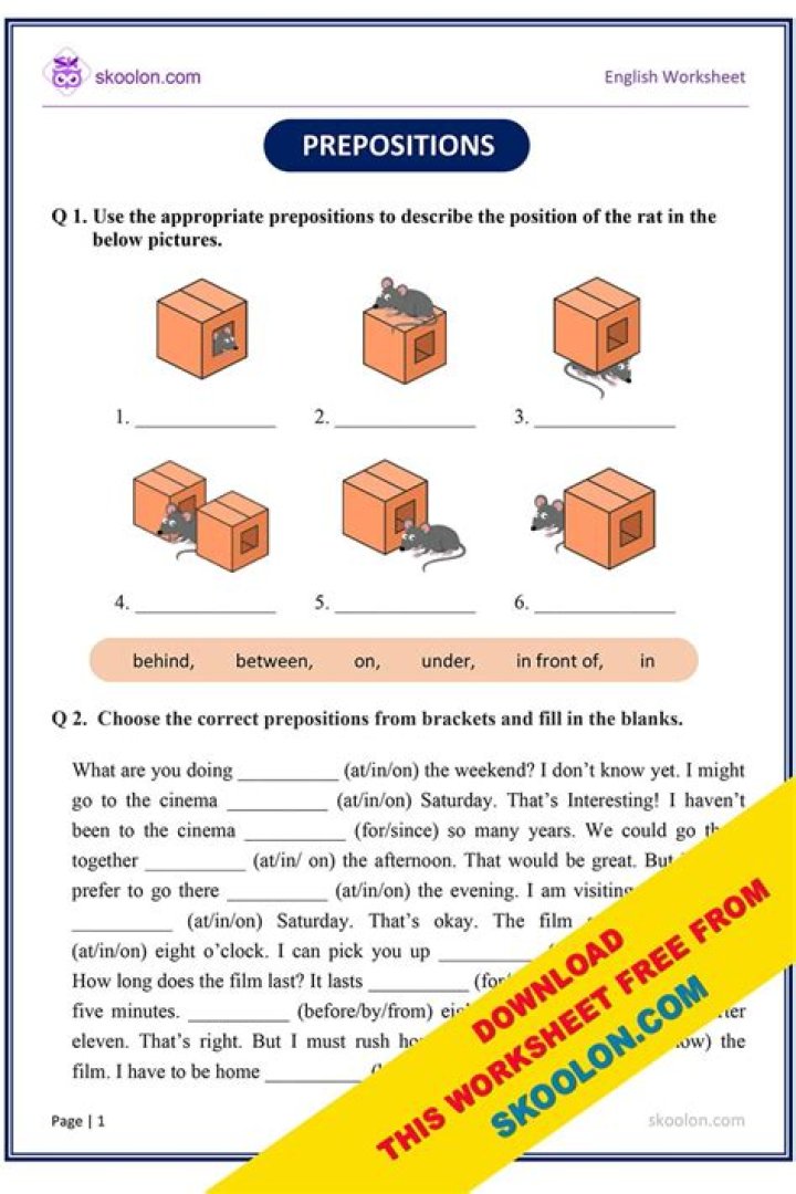 Free Prepositions Exercises with Answers PDF Download