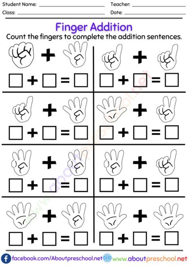 Free Preschool Addition Worksheets for Kindergarten PDF