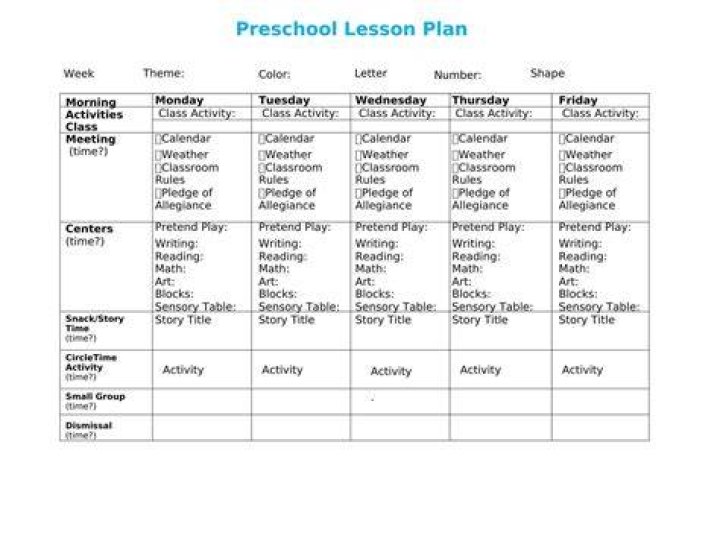 Preschool Daily Lesson Plan Template PDF – Easily Downloadable