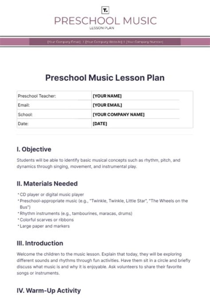 Free Preschool Music Lesson Plans PDF – Download Now
