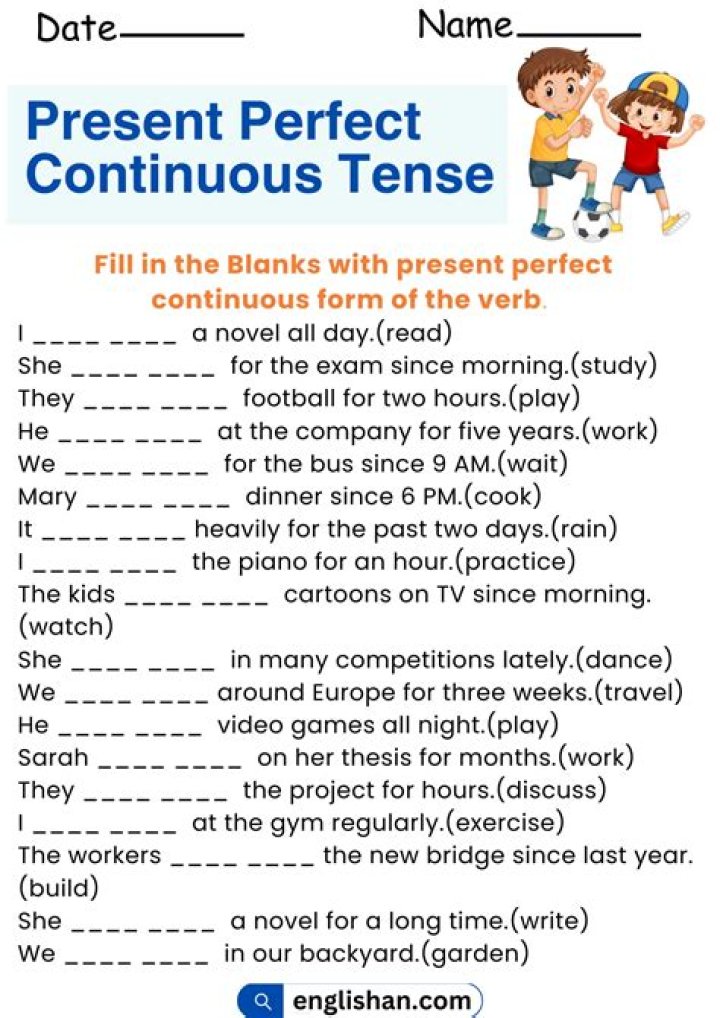 Practice Present Perfect Continuous Tense Worksheet PDF