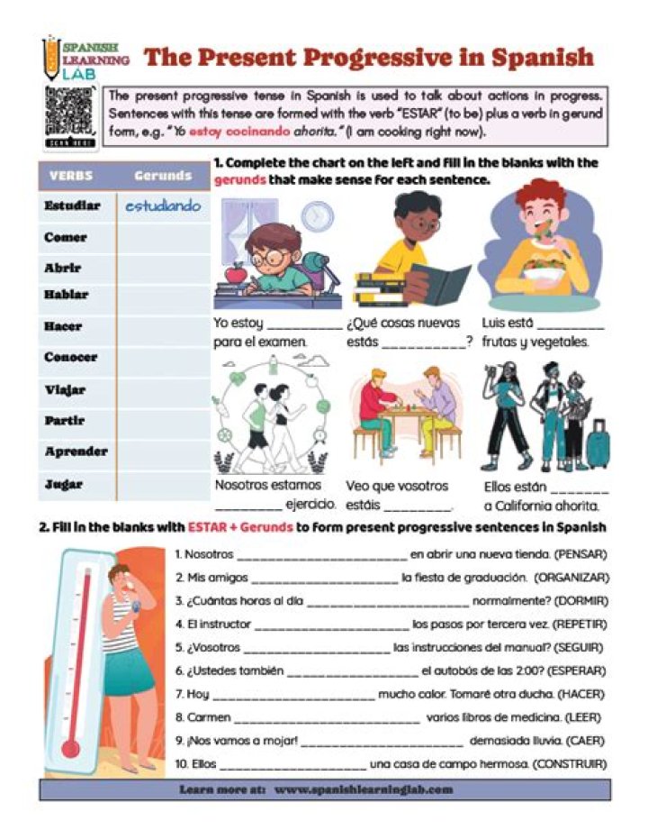 Practice Present Progressive Spanish: Free PDF Worksheet