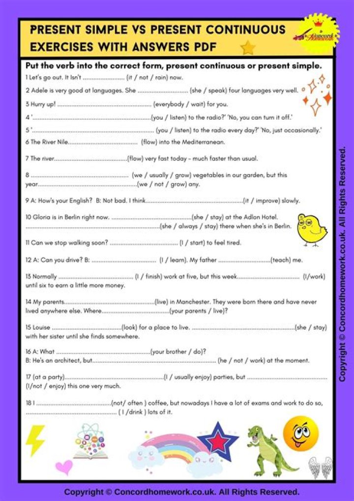 Present Simple and Present Continuous Questions Exercises PDF Practice