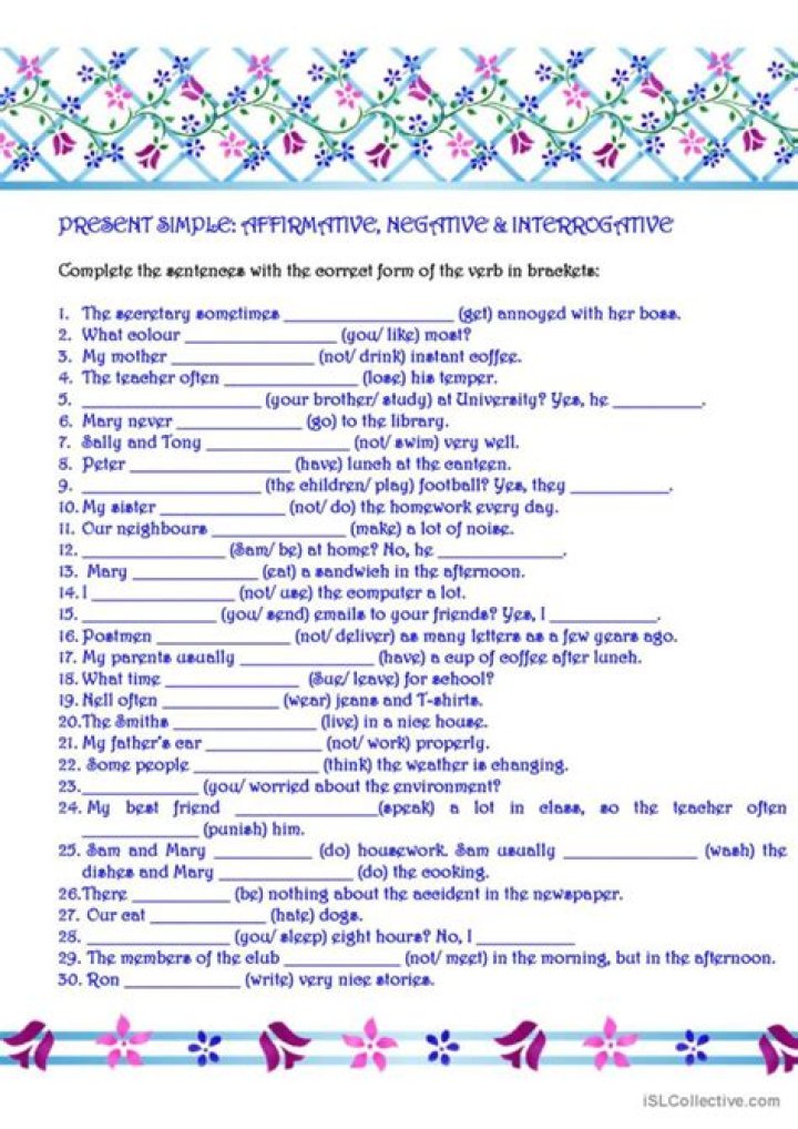 Practice Present Simple: Positive & Negative Question Exercises PDF