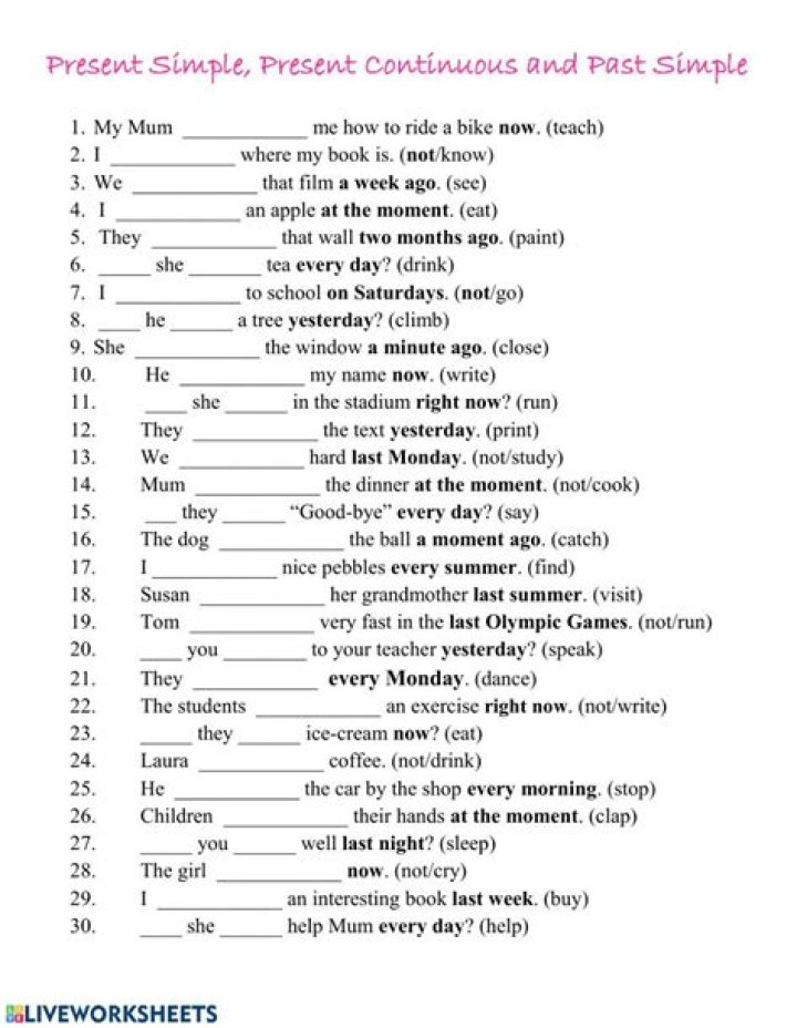 Present Simple, Present Continuous & Past Simple Exercises with Answers PDF – Practice Now