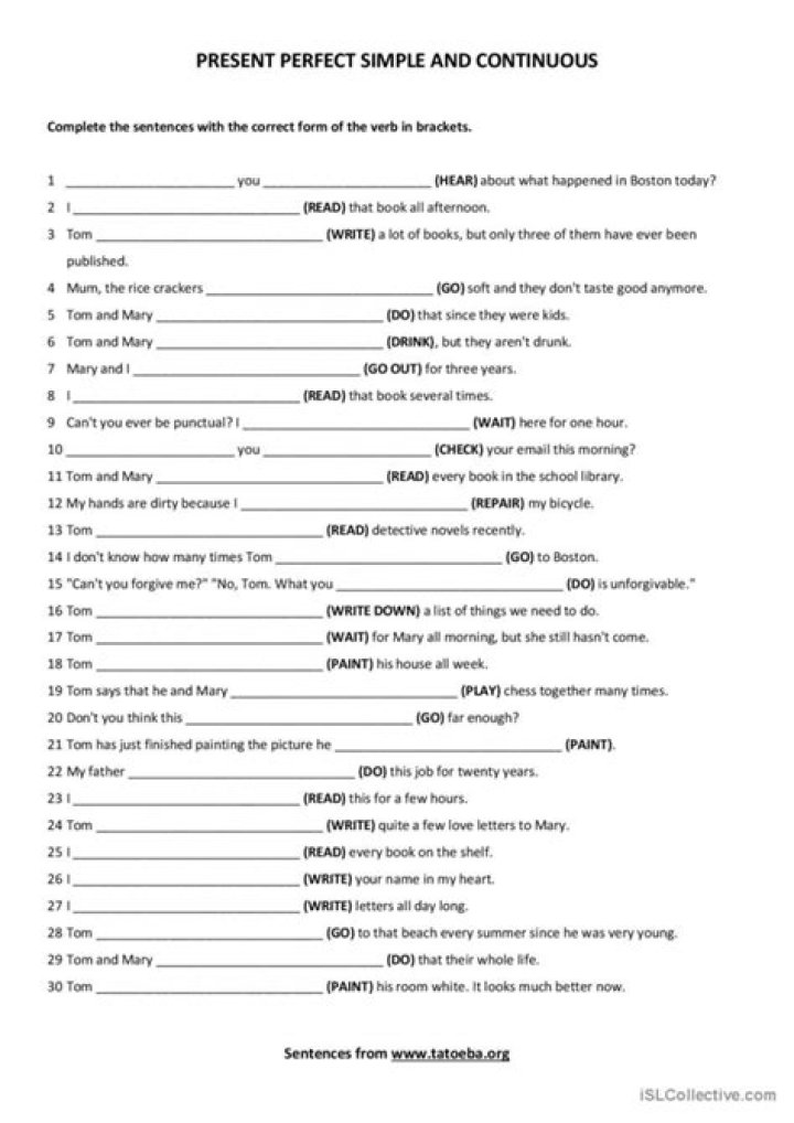 Present Simple, Present Continuous, and Present Perfect Exercises PDF with Answers