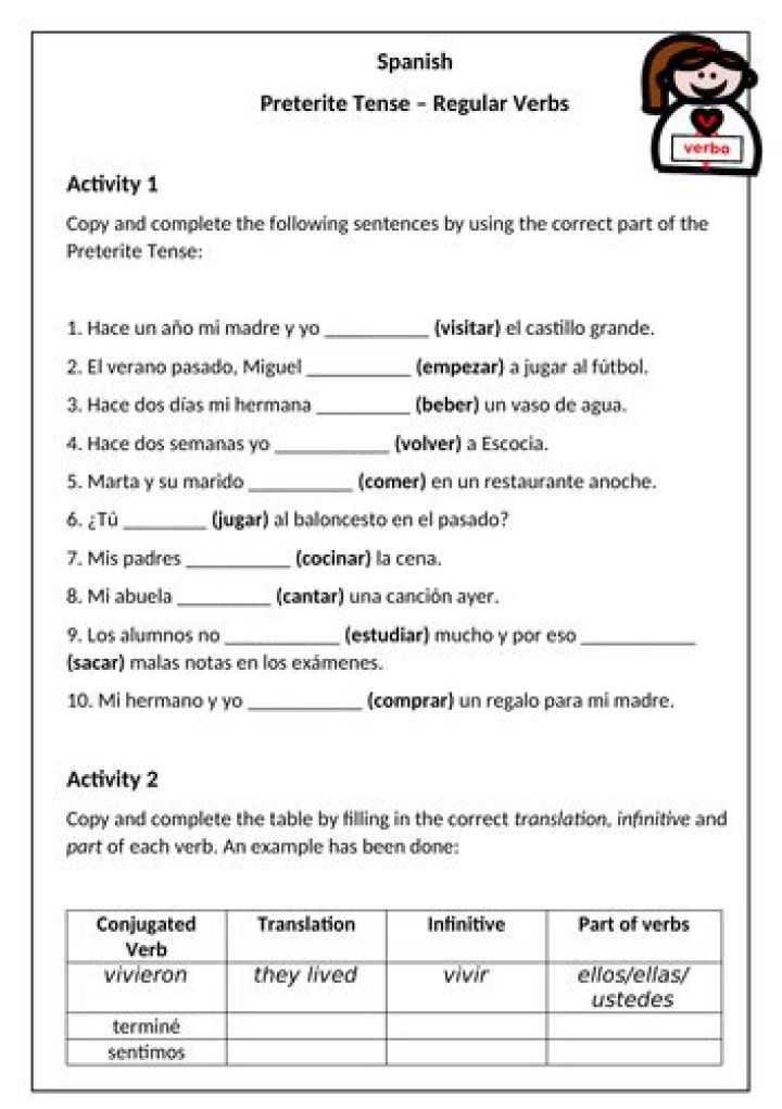 Preterite Tense Spanish Worksheet PDF – Perfect for Students & Teachers