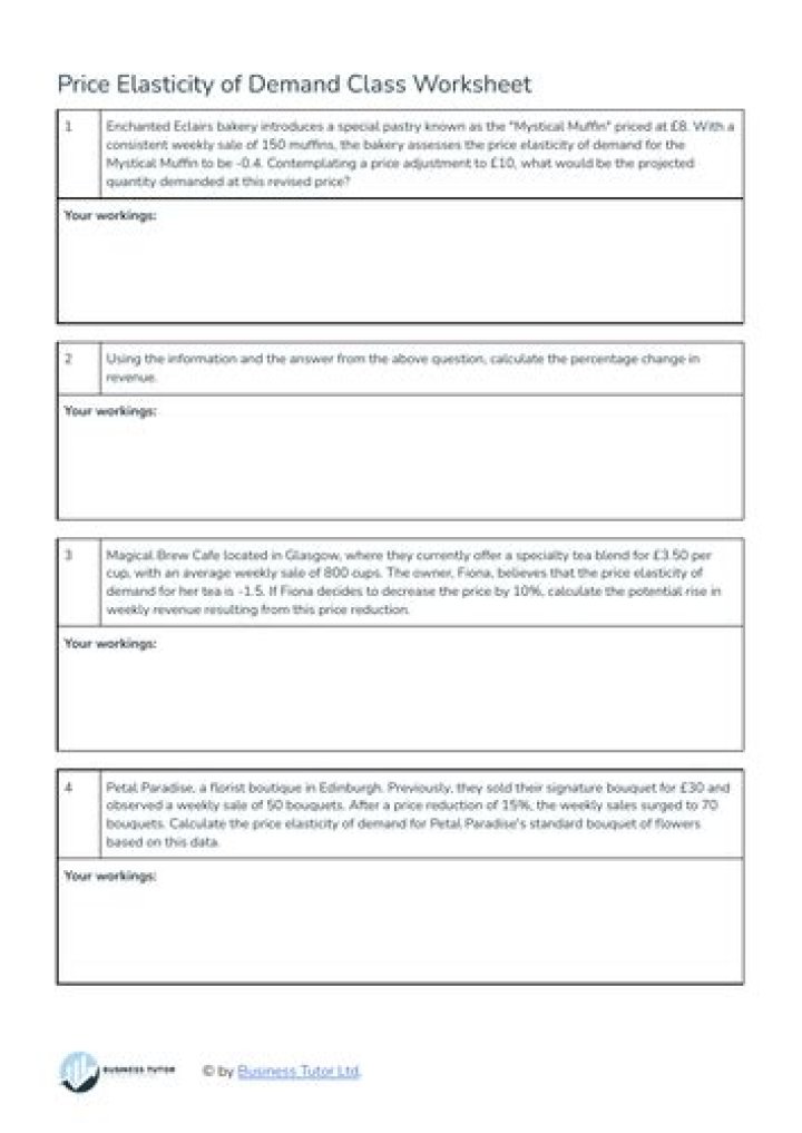 Price Elasticity of Demand Worksheet PDF – Analyze Demand Sensitivity