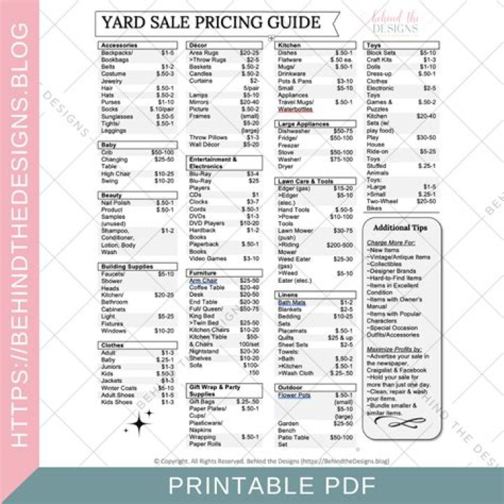 Free Printable Garage Sale Pricing Guide & Price List PDF