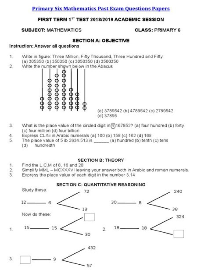 Primary Six Maths Questions PDF for Exam Practice
