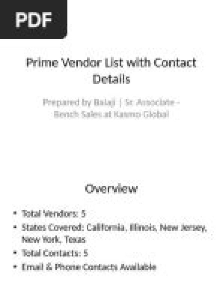 Prime Vendor Companies List PDF – Top Trusted Suppliers