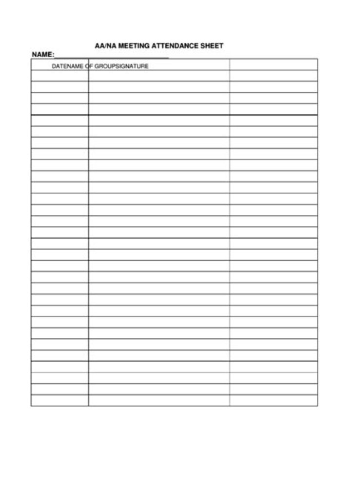 Printable AA Meeting Attendance Sheet PDF for Easy Tracking