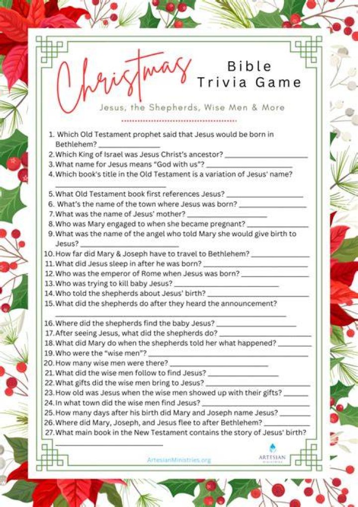 Printable Christmas Bible Quiz Questions and Answers PDF for Kids