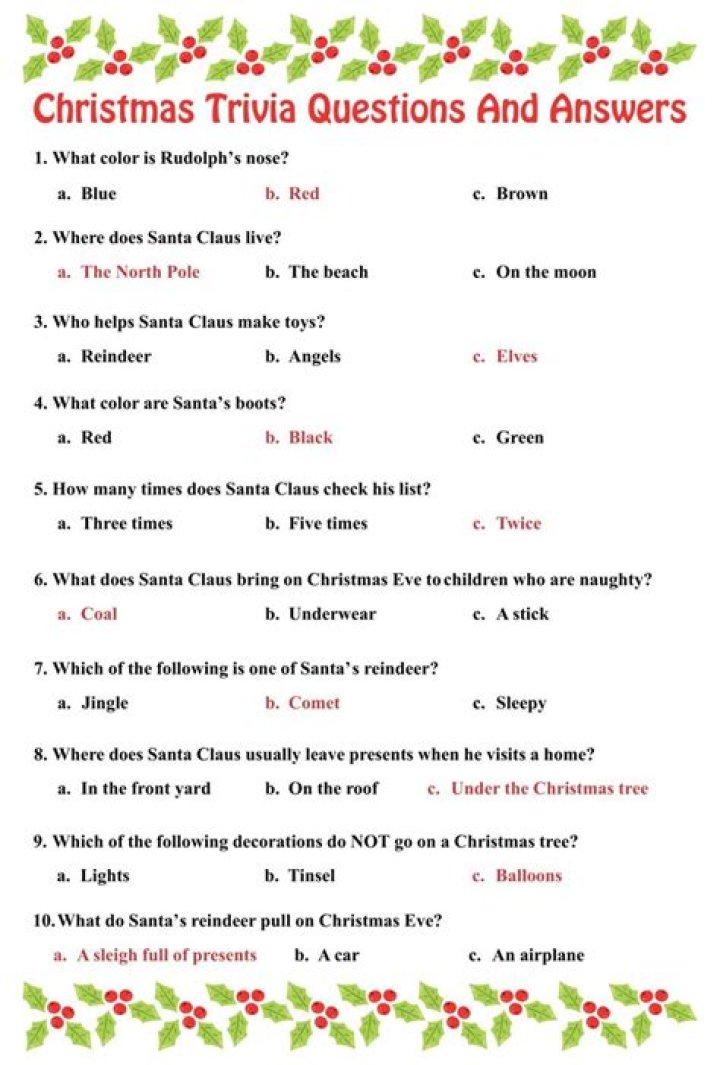 Printable Christmas Trivia Questions & Answers PDF for Fun