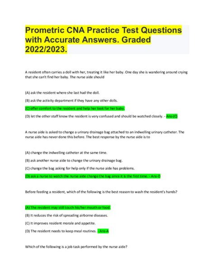 Printable CNA Practice Test PDF for Free Download