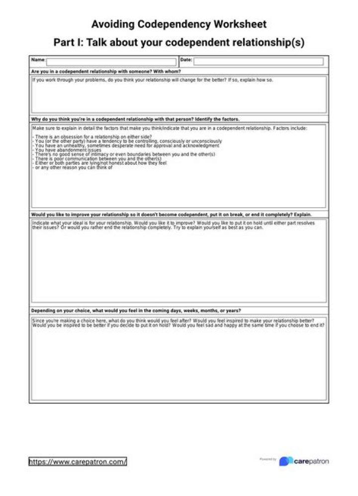 Printable Codependency Worksheets PDF for Recovery & Self-Reflection