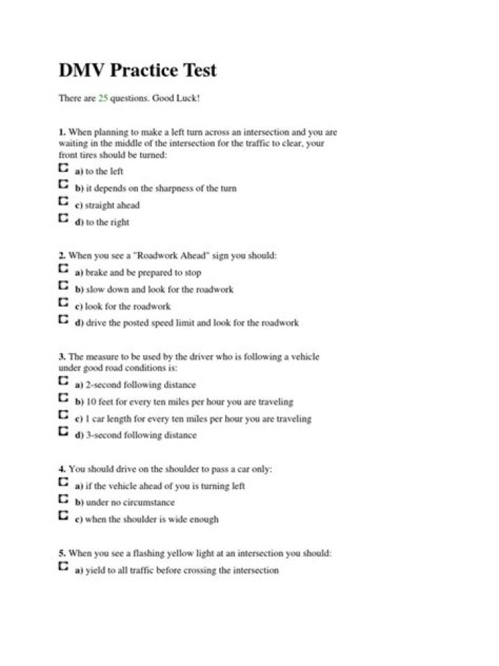 Download Free Printable DMV Practice Test PDF for Success