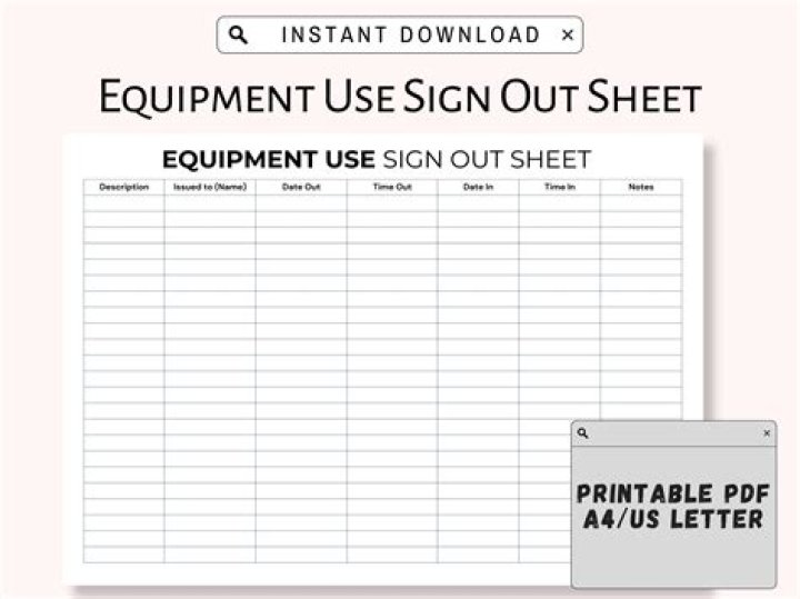 Printable Equipment Sign Out Sheet Template PDF for Easy Tracking