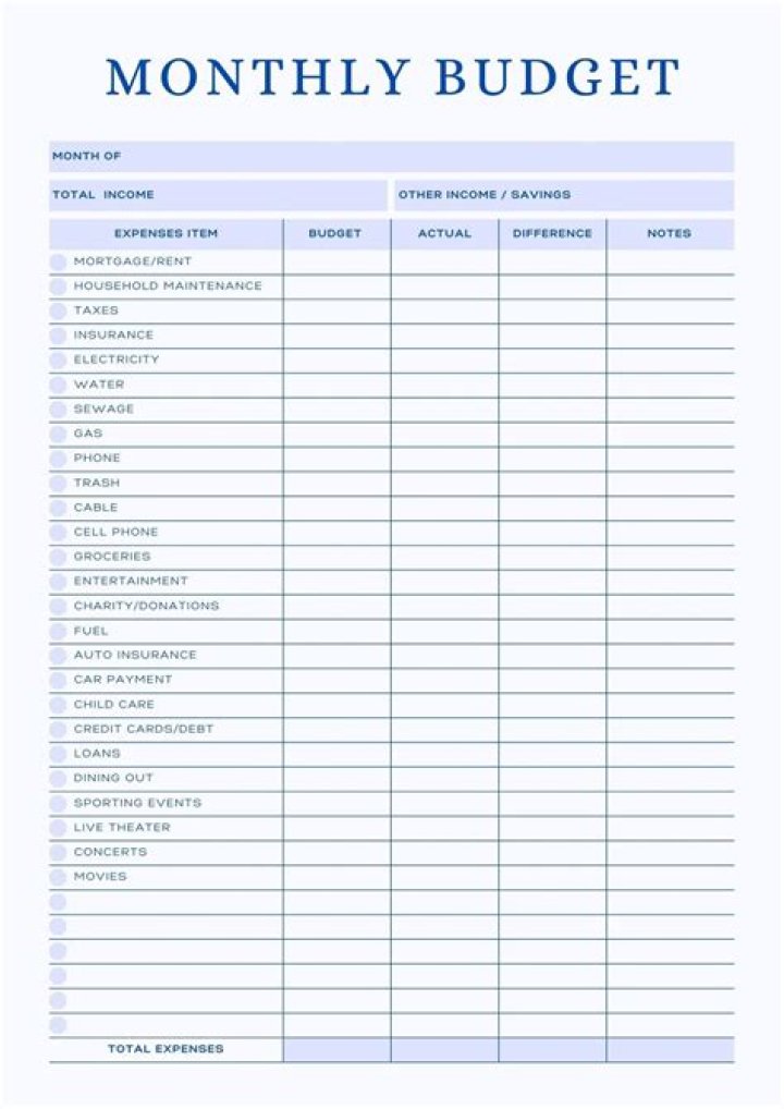 Printable Free Household Budget Worksheet PDF for Easy Financial Planning
