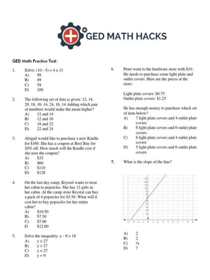 Printable GED Math Practice Worksheets PDF – Download Free Workbooks