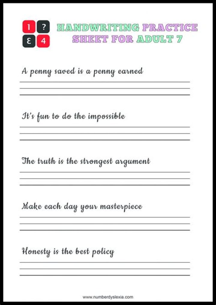 Printable Handwriting Practice Worksheets PDF for Adults