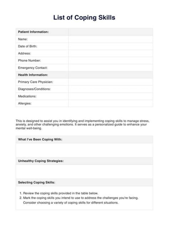 Printable Coping Skills List for Adults – Download Free PDF