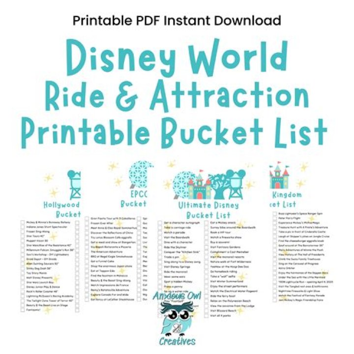 Printable Disney World Attractions by Park 2023 PDF List