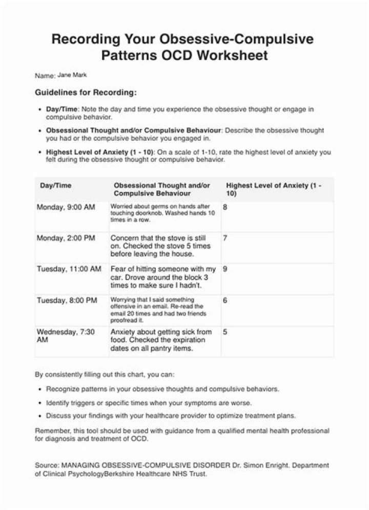Free Printable OCD Worksheets PDF – Instant Download