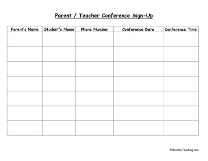Printable Parent-Teacher Conference Sign-In Sheet PDF – Easy Download