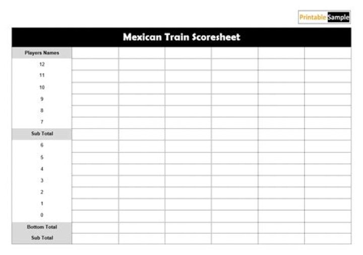 Printable PDF Mexican Train Score Sheet for Travel & Racing