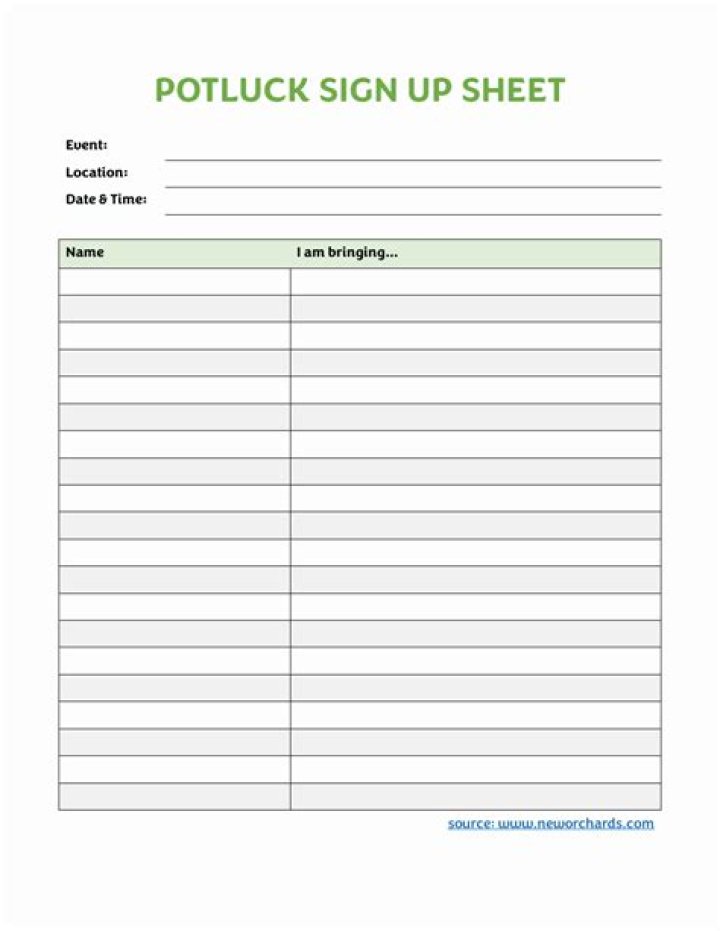 Printable Potluck Sign-Up Sheet PDF for Easy Planning