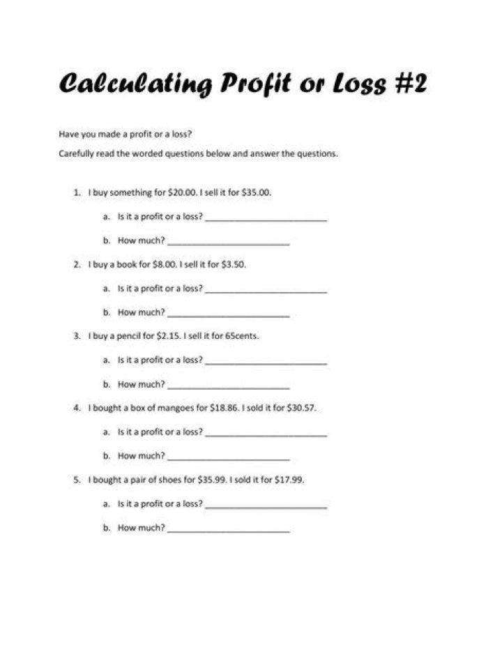 Printable Profit and Loss Worksheet PDF for Easy Financial Tracking