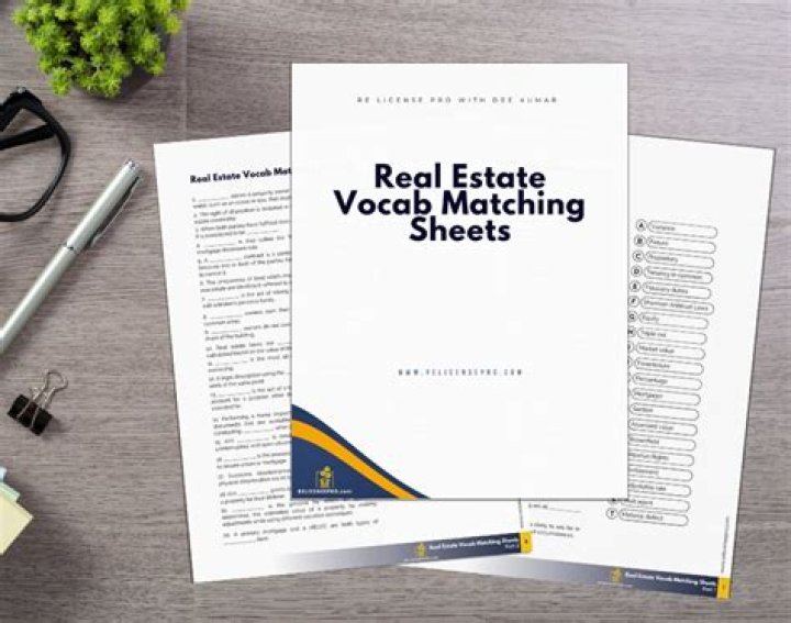 Printable Real Estate Exam Vocabulary Worksheet PDF for Students