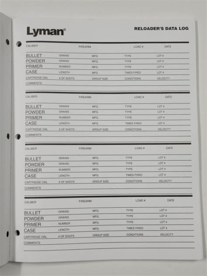 Printable Reloading Data Sheet PDF – Download & Print