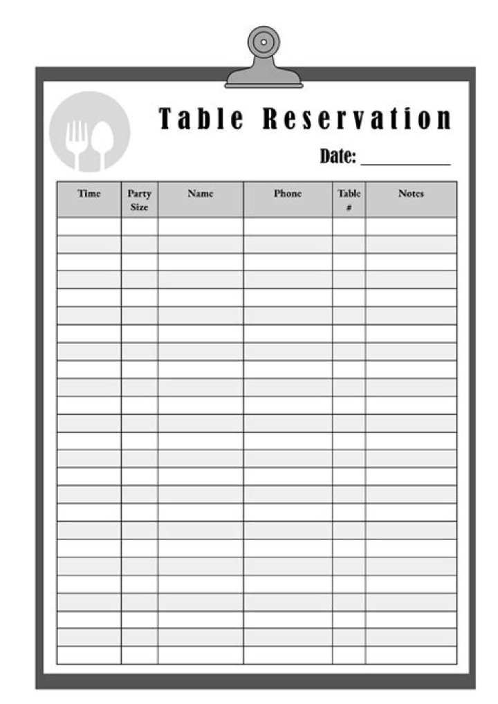 Printable Restaurant Reservation Sheets PDF – Save Time & Print Now
