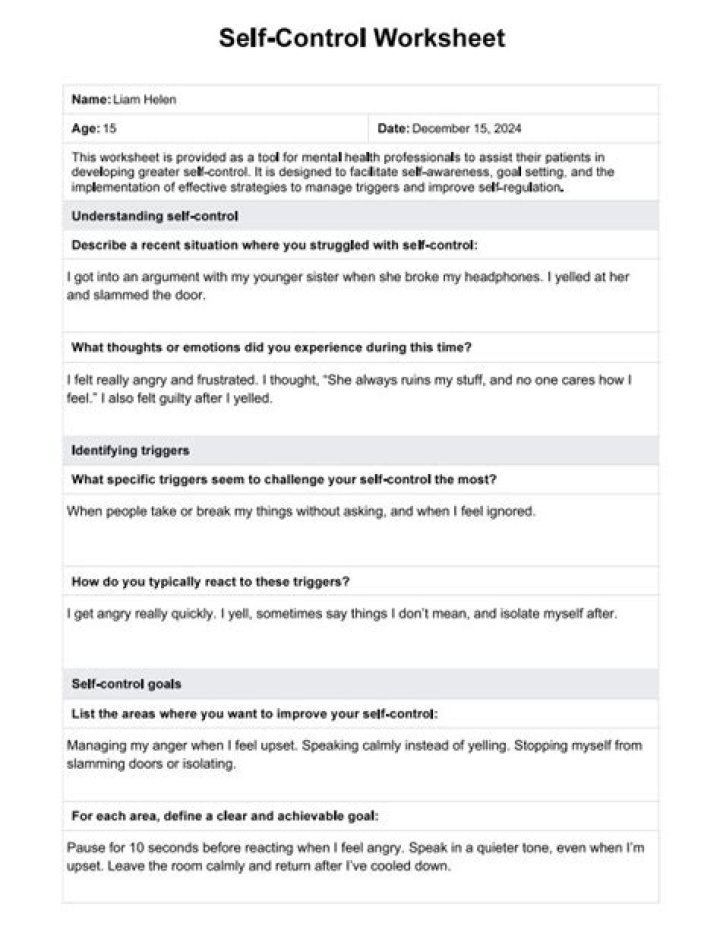 Printable Self Control Worksheets PDF for Instant Download