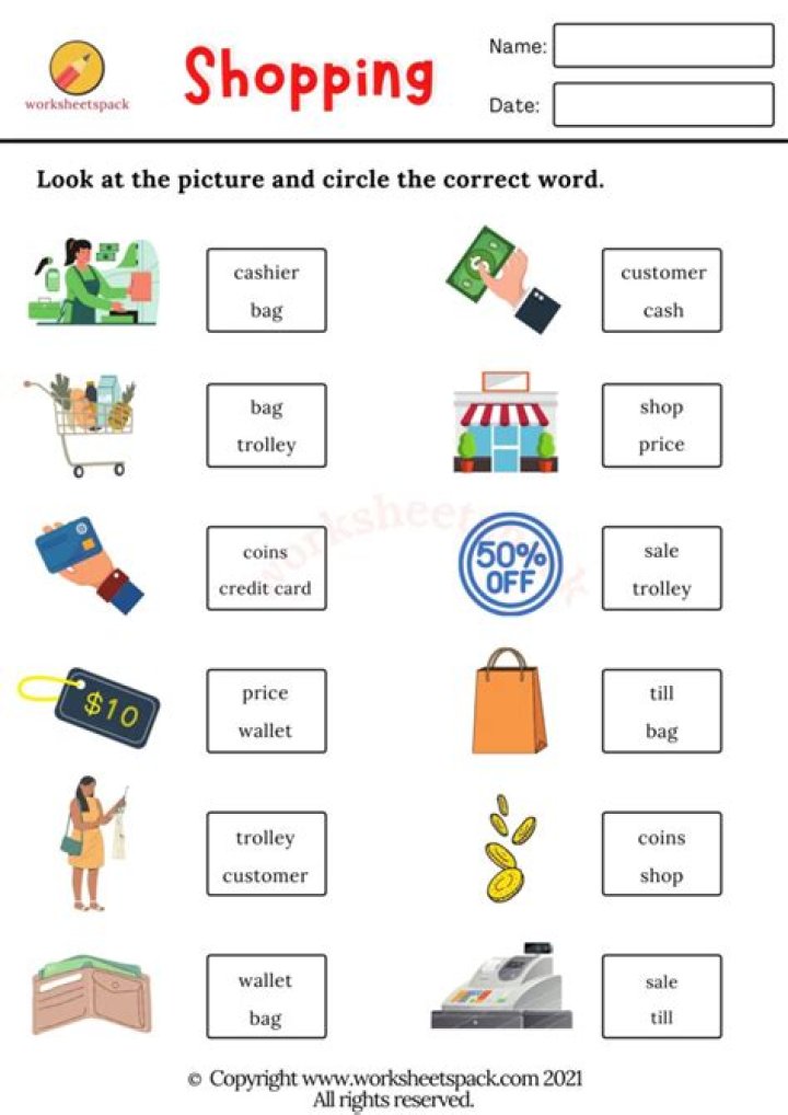 Free Printable Shopping Worksheets PDF for Budget-Friendly Shopping
