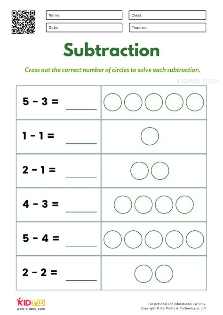 Printable Subtraction Worksheets for Kindergarten PDF – Free Download